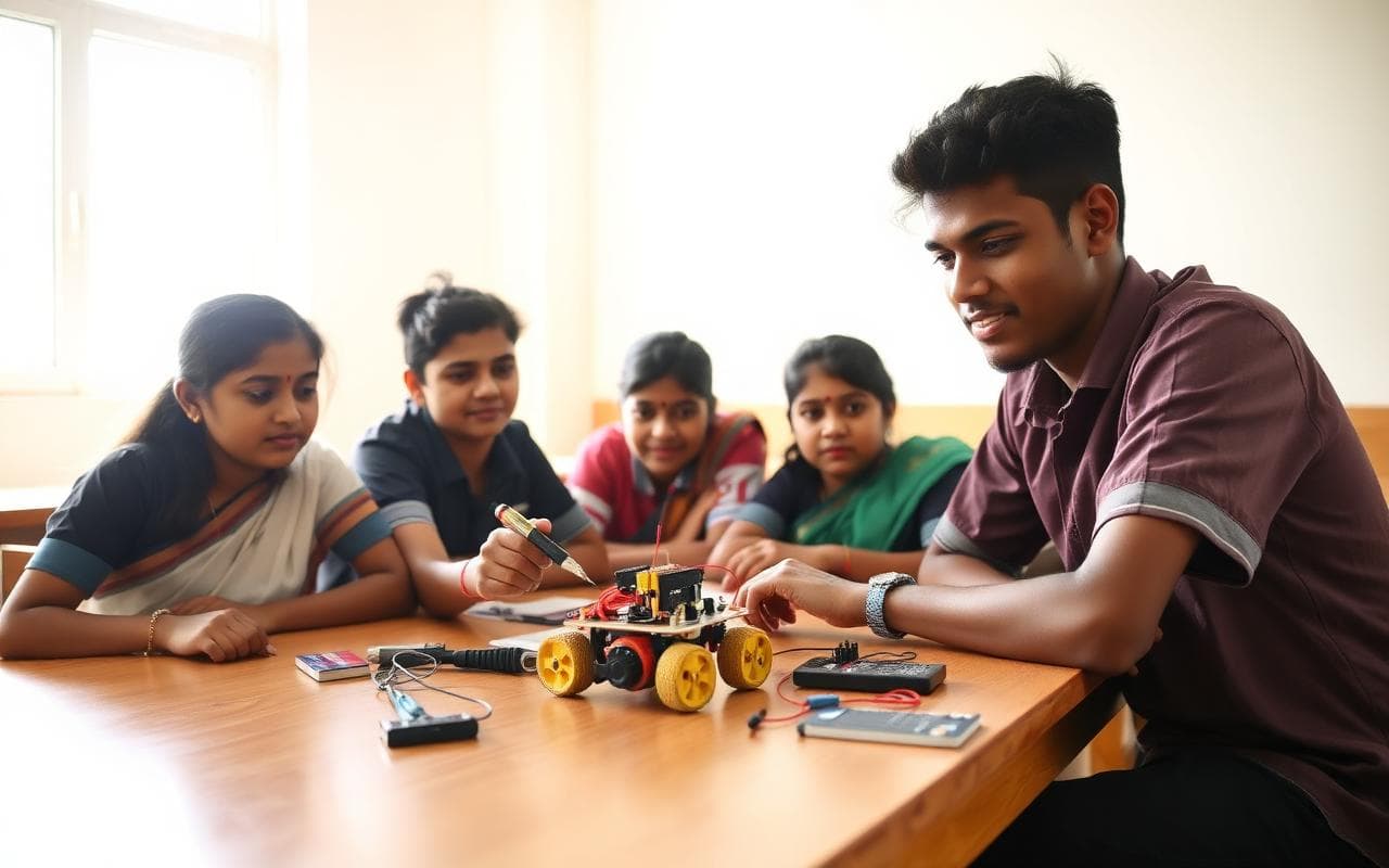 Children building and exploring robotics